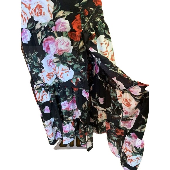 Maxi Skirt Dark Floral Paneled Sz S/M Festivals Fairy Rose Boho Hippie 70’s - Picture 2 of 8